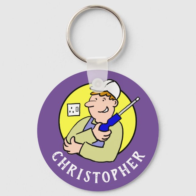 Electrician Image with Name Key Ring (Front)