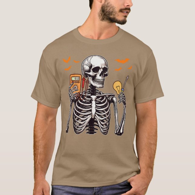 Electrician Job Horror Skeleton Halloweeneam Costu T-Shirt (Front)