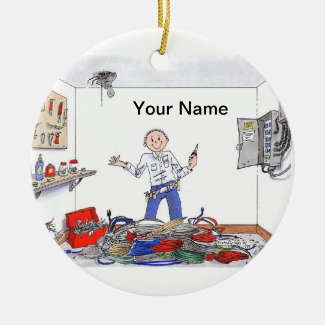 Electrician - Male Ceramic Tree Decoration (Front)