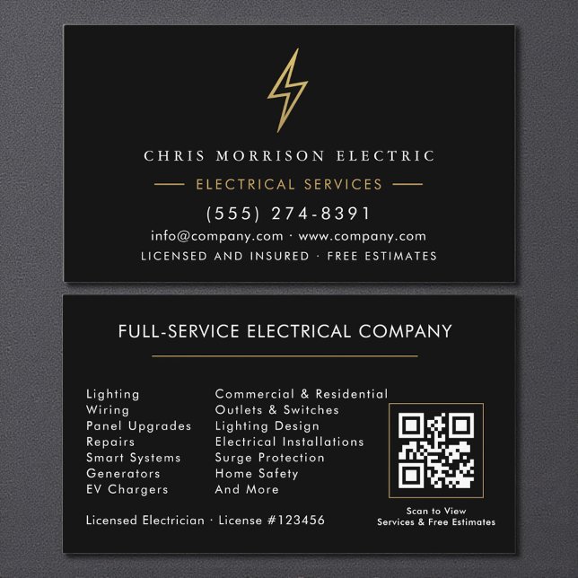 Electrician – Modern Black Gold Electrical Service Business Card (Creator Uploaded)