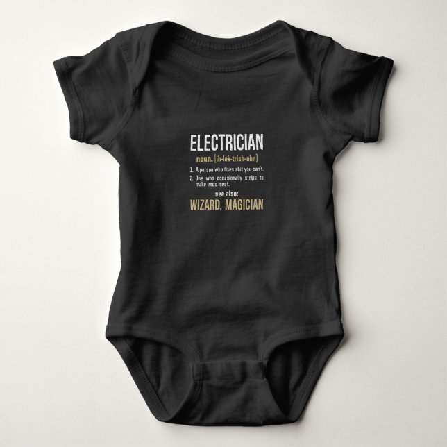 Electrician Noun Definition Funny Lineman Gifts Baby Bodysuit (Front)