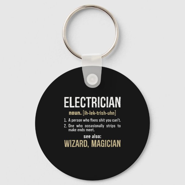 Electrician Noun Definition Funny Lineman Gifts Key Ring (Front)