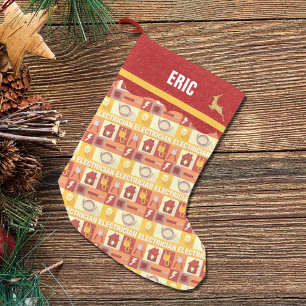 Electrician Occupation Faux Red Glitter Small Christmas Stocking