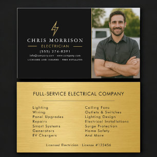 Electrician Photo Metal Black Gold  Business Card
