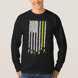 Electrician Tools Themed Us Flag For Electricians T-Shirt