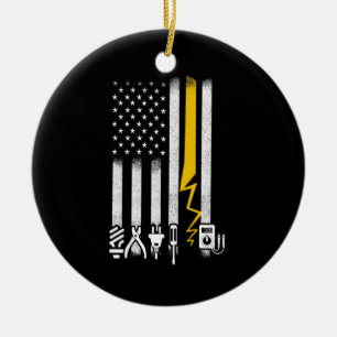 Electrician US Flag Tools for Electricians Ceramic Tree Decoration