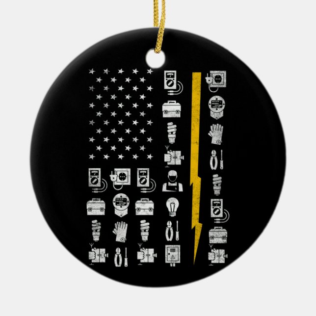 Electrician US Flag Tools for Electricians Ceramic Tree Decoration (Front)