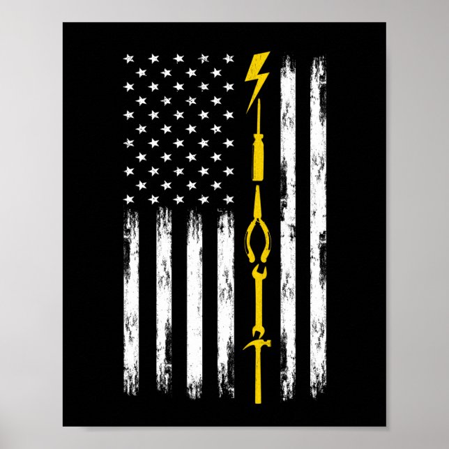 Electrician US Flag Tools for Electricians Poster (Front)