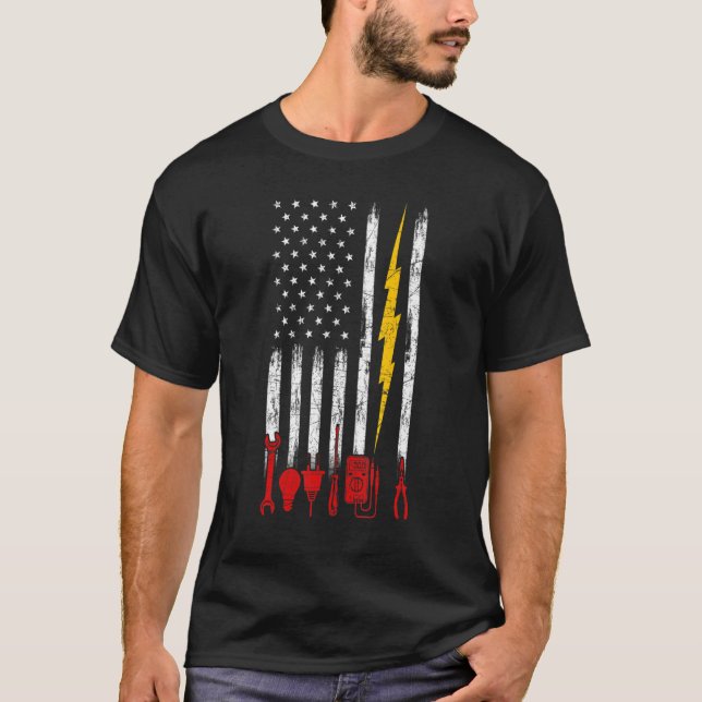 Electrician Us Flag Tools For Electricians T-Shirt (Front)