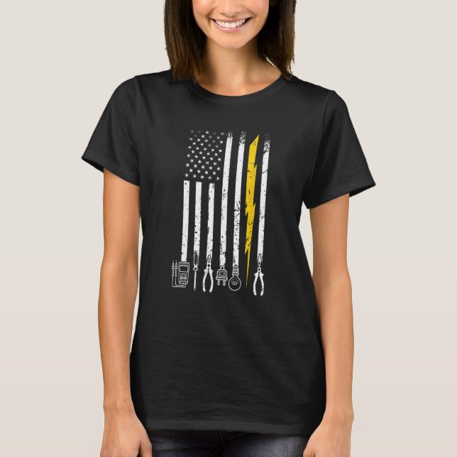 Electrician US Flag Tools For Electricians Tees Fa (Front)