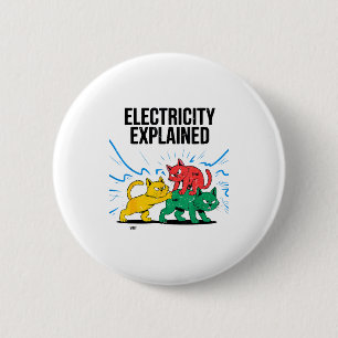 Electricity Explained Funny Cat Physics Humor Scie 6 Cm Round Badge