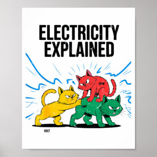 Electricity Explained Funny Cat Physics Humor Scie Poster