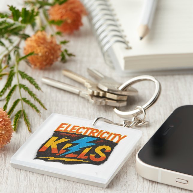 Electricity Kills Bold Graffiti Design Key Ring (Front Right)