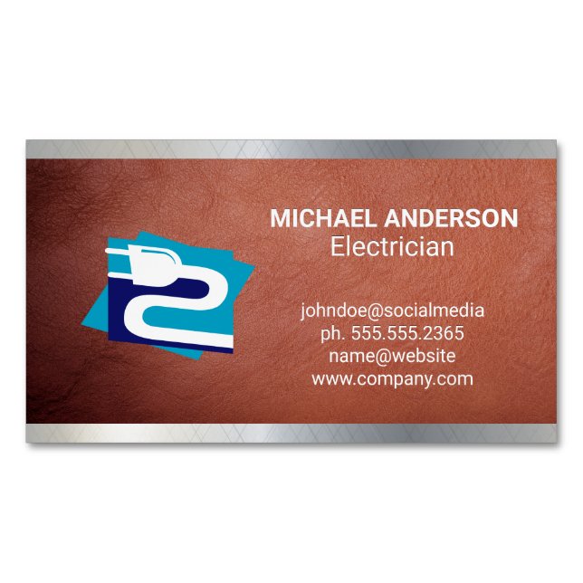Electricity Plug | Electrician Magnetic Business Card (Front)