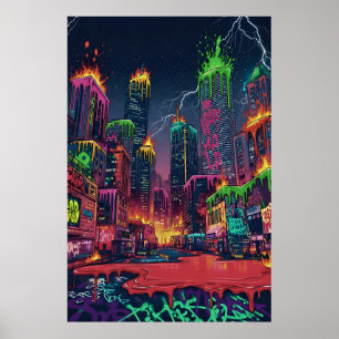 Electrified Neon City Art Poster