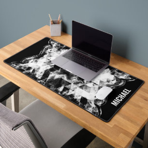 Electrifyin black white sparkly triangle Monogram  Desk Mat