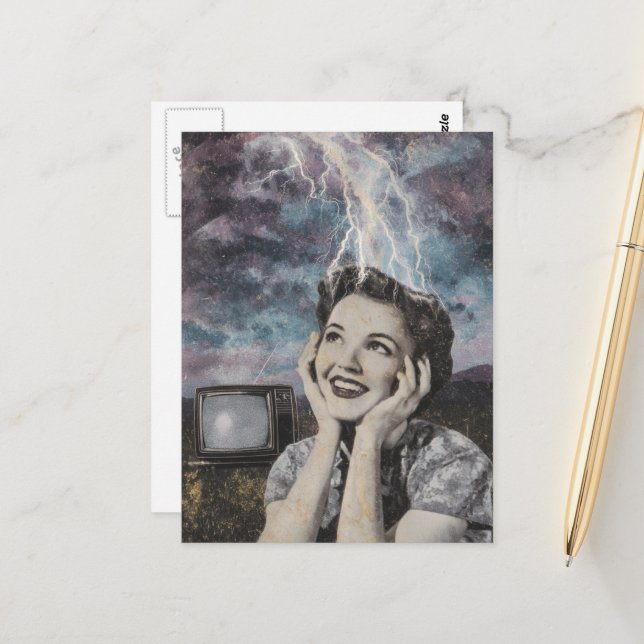 electrifying collage of woman blue and purple sky postcard (Front/Back In Situ)