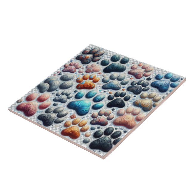 Electrifying coloured canine paw print  tile (Side)