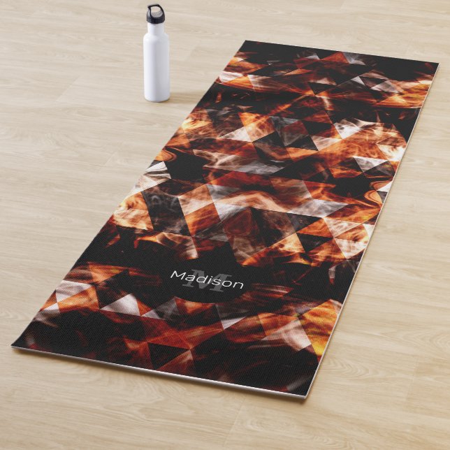 Electrifying orange sparkly triangle fire Monogram Yoga Mat (In Situ)