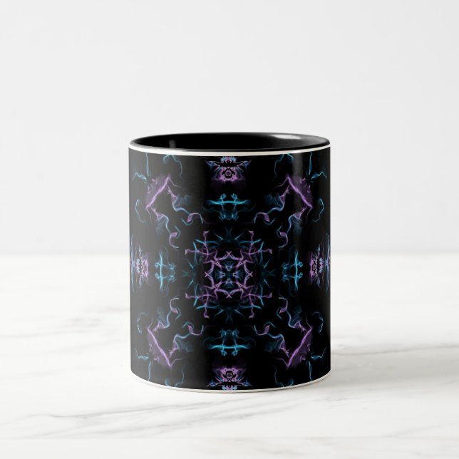 Electrifying Purple and Blue Mandala Two-Tone Coffee Mug (Center)