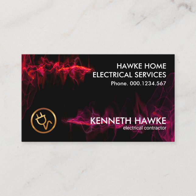 Electrifying Red Lightning Wave Electrician Business Card (Front)