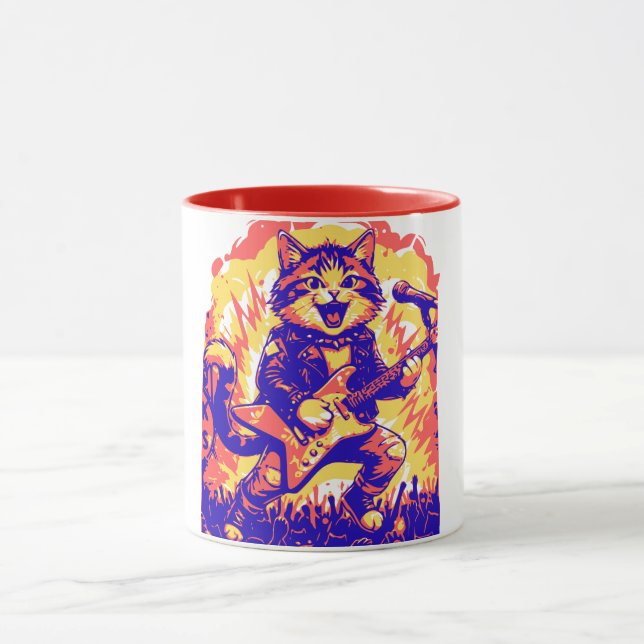 Electrifying Rockstar Cat Playing Guitar  Mug (Center)