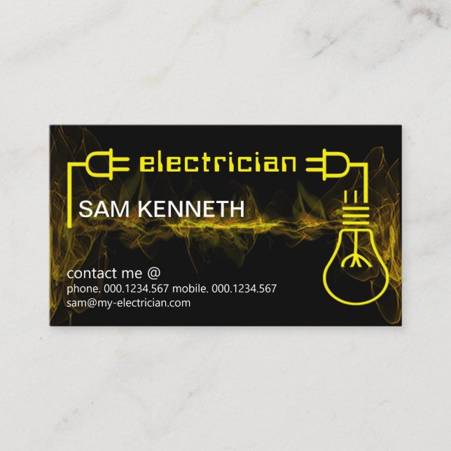 Electrifying Yellow Wave Power Plug Light Bulb Business Card (Front)