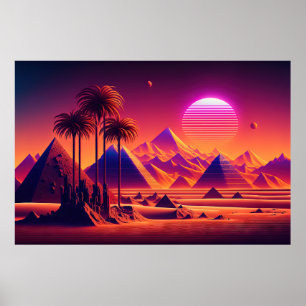 Electro-Chromatic Oasis: A Retrowave Pyramid Lands Poster