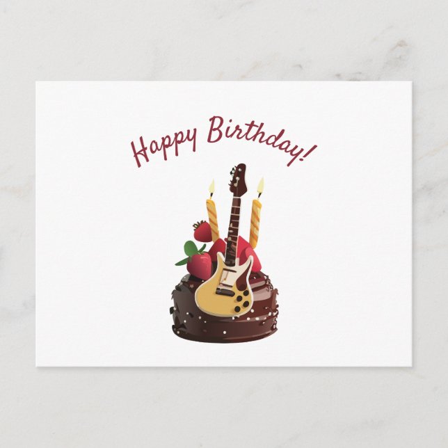 Electro Guitar Chocolate Strawberry Birthday Cake Postcard (Front)