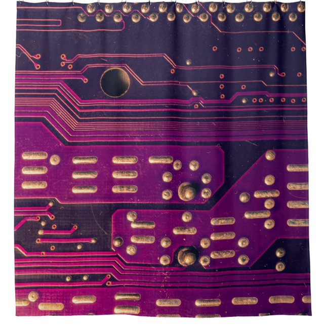 Electronic circuit board abstract background. comp shower curtain (Front)