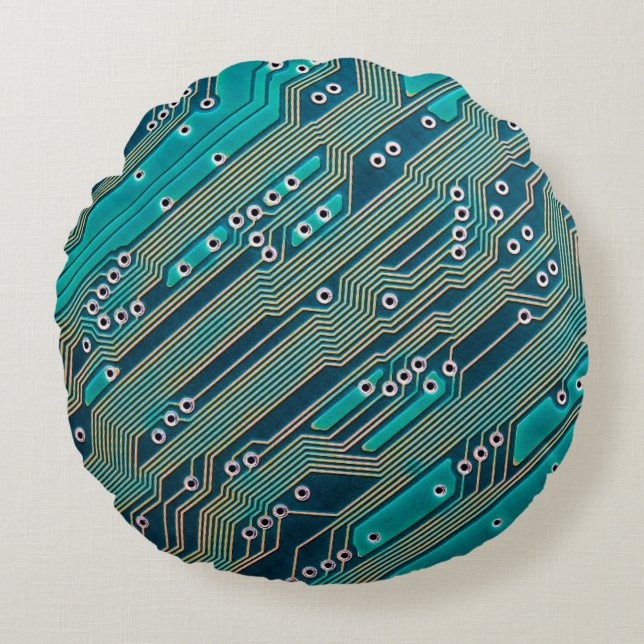 Electronic circuit board close up. background,boar round cushion (Front)