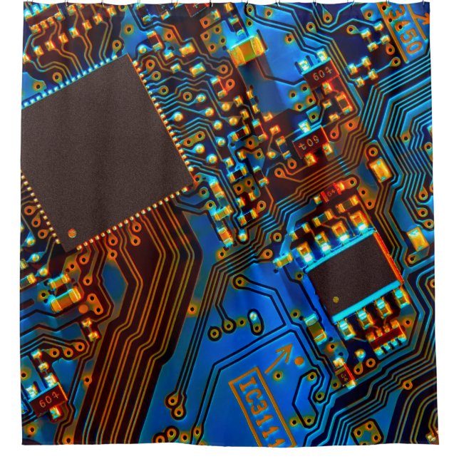 Electronic circuit board close up. background,boar shower curtain (Front)