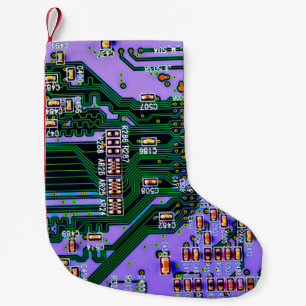 Electronic circuit board close up. background,boar small christmas stocking