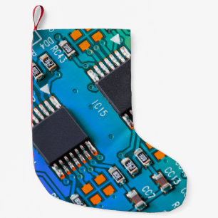 Electronic circuit board close up. background,boar small christmas stocking