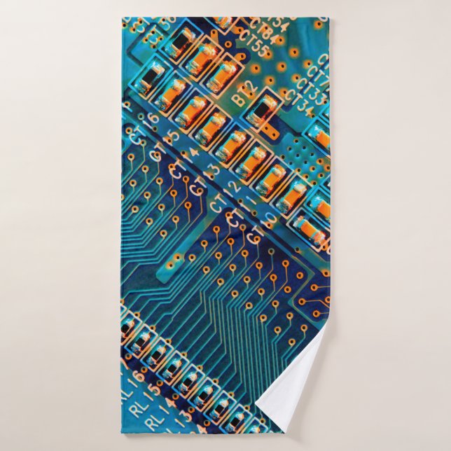 Electronic circuit board close up. computer,semico bath towel (Bath Towel)