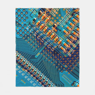 Electronic circuit board close up. computer,semico fleece blanket