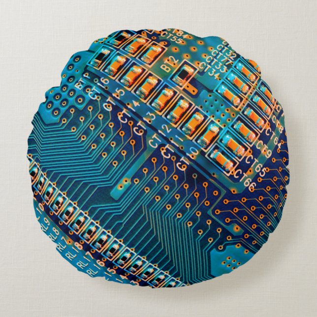 Electronic circuit board close up. computer,semico round cushion (Front)
