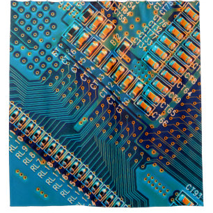Electronic circuit board close up. computer,semico shower curtain