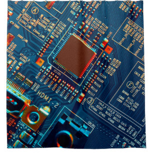 Electronic circuit board close up. electronic,micr shower curtain