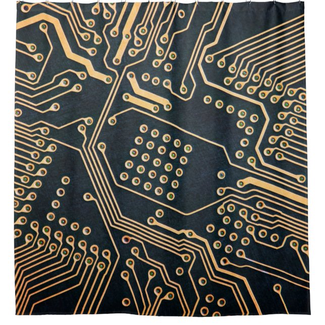 Electronic components, computer card close-up, dig shower curtain (Front)
