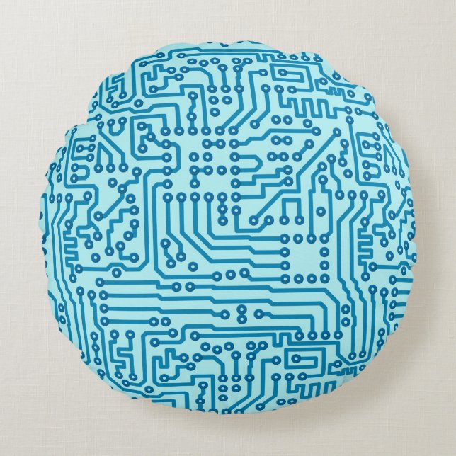 Electronic Digital Circuit Board Round Cushion (Front)
