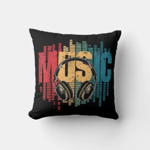 Electronic Music Lover DJ Vintage Headphones Cushion