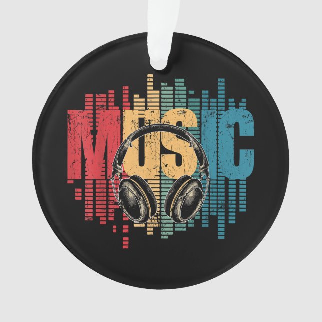 Electronic Music Lover DJ Vintage Headphones Ornament (Front)
