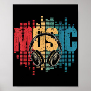 Electronic Music Lover DJ Vintage Headphones Poster