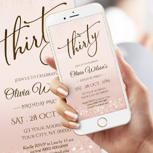 Electronic Rose Gold 30th Birthday Mobile Invite