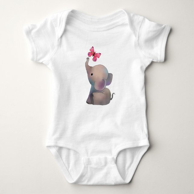 Elefant mit rosa Falter Baby Bodysuit (Front)