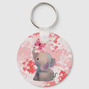 Elefant mit rosa Falter Schlüsselanhänger Key Ring