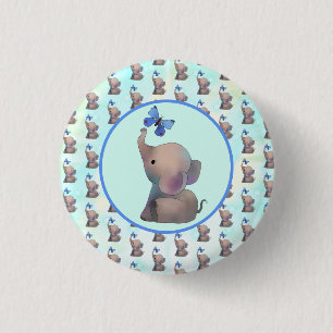 Elefant mit Schmetterling 3 Cm Round Badge