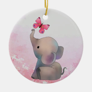 Elefant mit Schmetterling Ceramic Tree Decoration