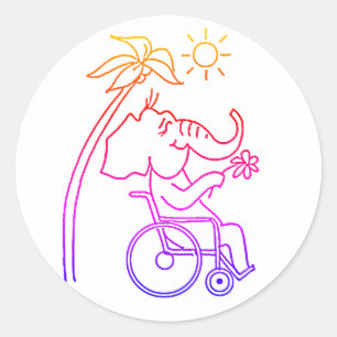 Elefant wheelchair classic round sticker